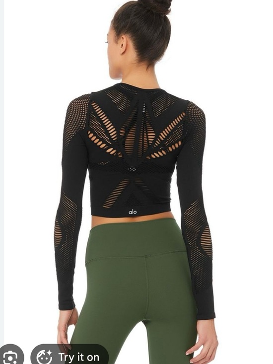 ALO Yoga Tops - ALO Yoga Black Long-Sleeve Laser-Cut Crop Top